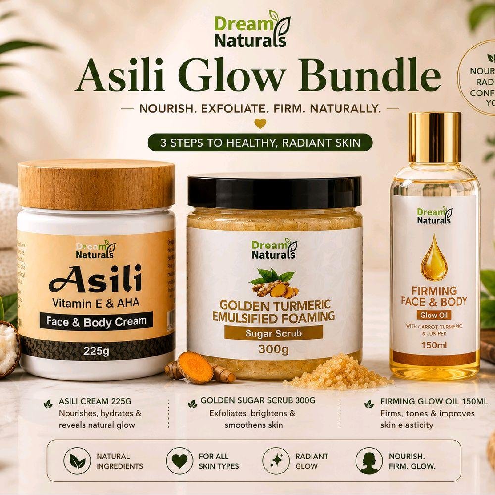 Dreamy Naturals Asili Glow Bundle - Vitamin E & AHA Face & Body Cream 225g, Golden Turmeric Sugar Scrub 300g, Firming Face & Body Glow Oil 150ml - Image 7